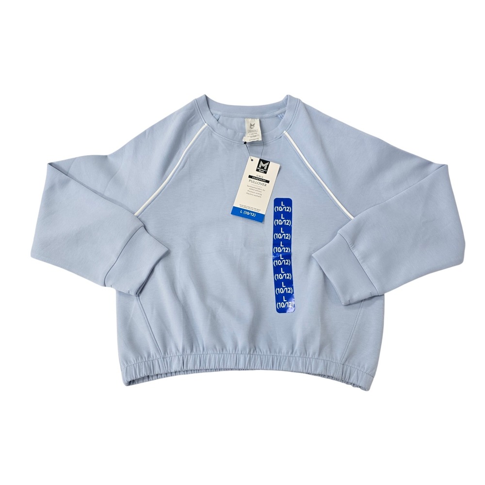 Members Mark Girls Sandwash Pullover Sweatshirt Blue L 10/12 Moisture Wicking